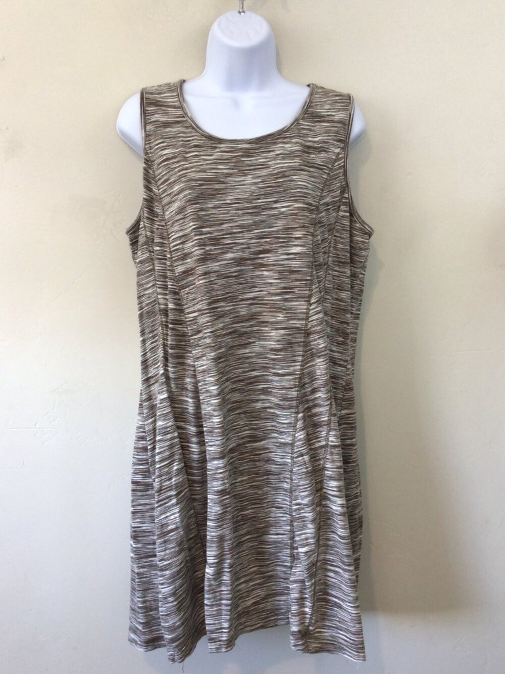 Aventura Sleeveless Striped Knee Length Brown and Cream Dress Size XL